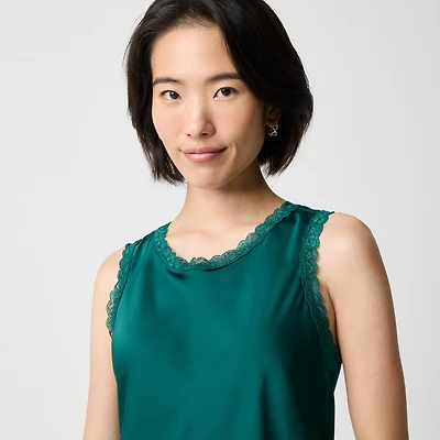 Lace-trim satin tank top