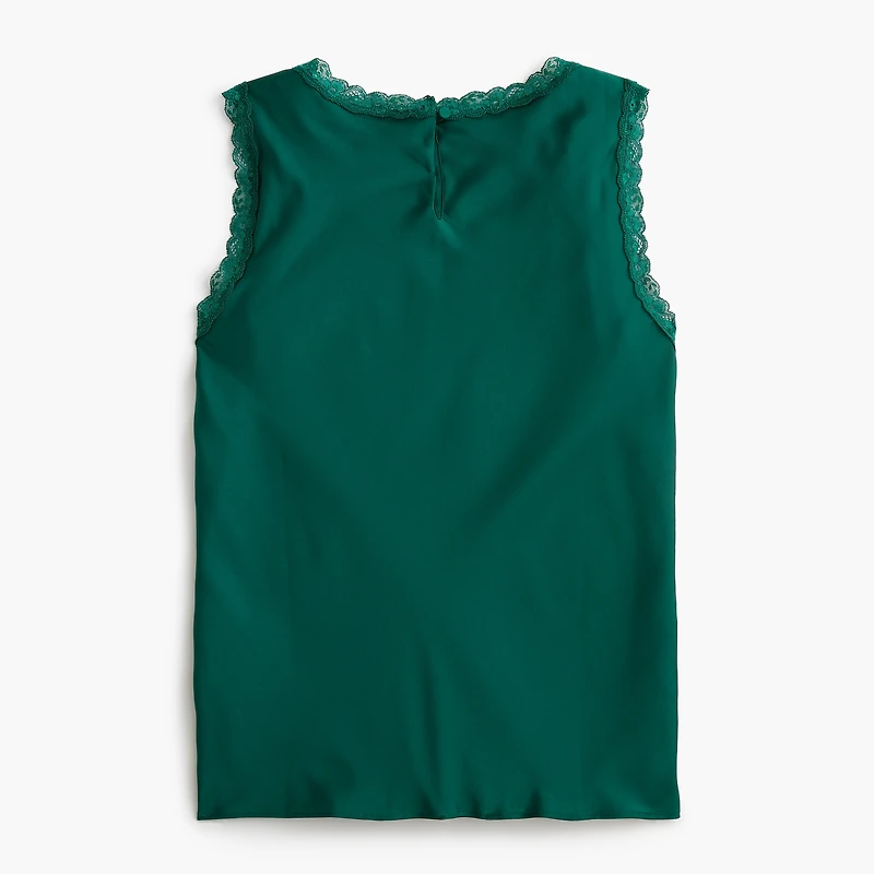 Lace-trim satin tank top