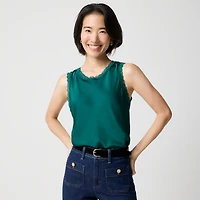 Lace-trim satin tank top