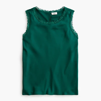 Lace-trim satin tank top