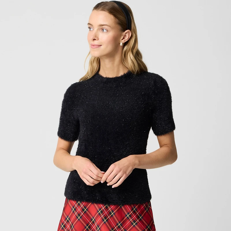 Short-sleeve tinsel sweater