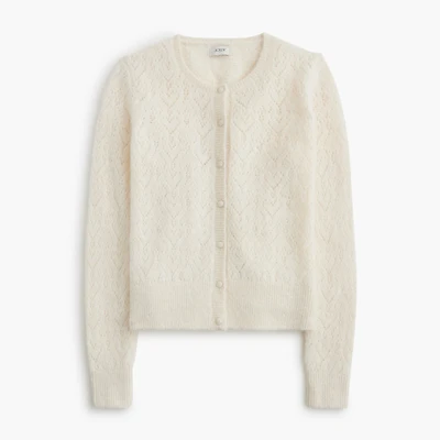 Pointelle heart cardigan sweater