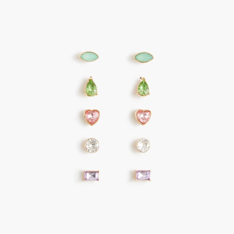 Girls' rainbow gems earrings set-of-five