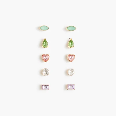 Girls' rainbow gems earrings set-of-five