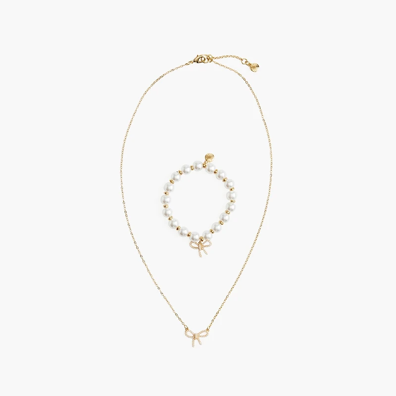 Girls' bow necklace and bracelet set-of-two