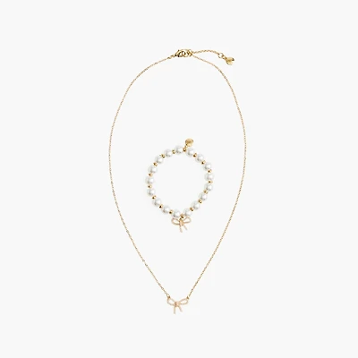 Girls' bow necklace and bracelet set-of-two