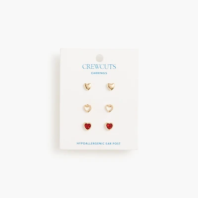 Girls' heart earrings pack-of-three