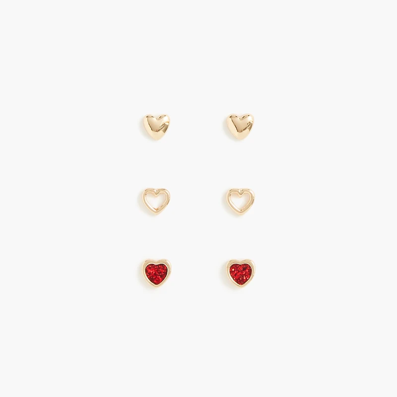 Girls' heart earrings pack-of-three
