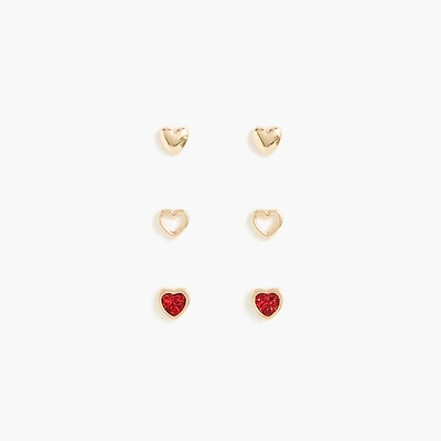 Girls' heart earrings pack-of-three