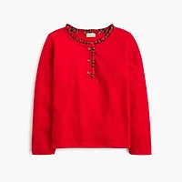 Girls' long-sleeve ruffle tartan henley tee
