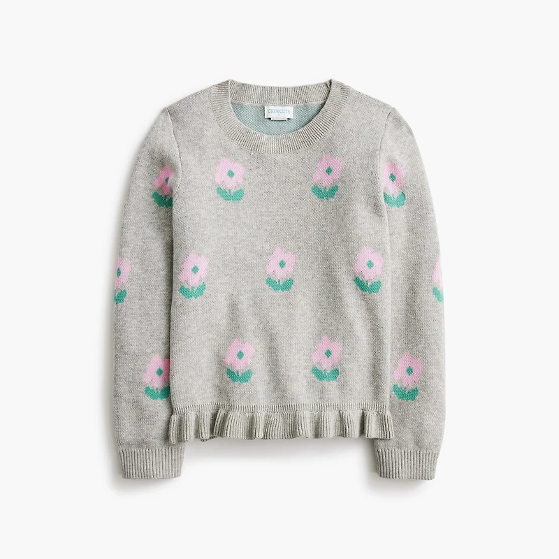 Girls' flower ruffle-hem sweater
