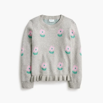 Girls' flower ruffle-hem sweater