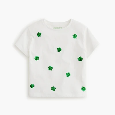 Girls' short-sleeve sequin clovers graphic tee