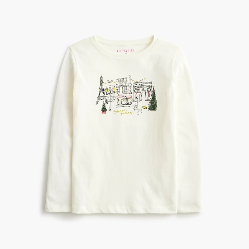 Girls' long-sleeve holiday Paris graphic tee