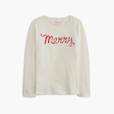 Girls' glitter "merry" graphic tee