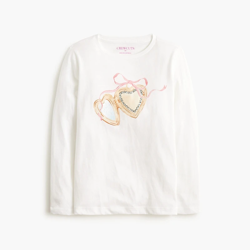 Girls' long-sleeve heart locket graphic tee