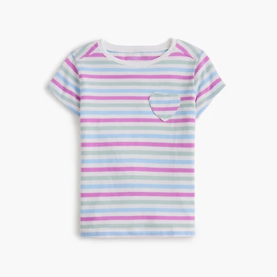 Girls' striped heart-pocket tee