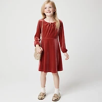 Girls' long-sleeve velvet dress