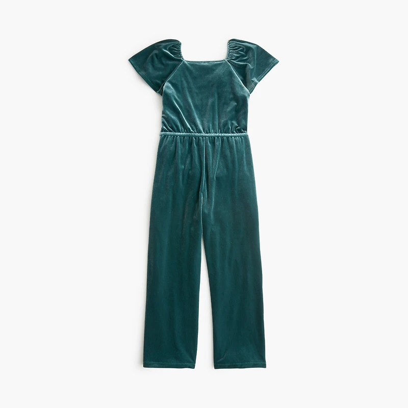 Girls' velvet flutter-sleeve jumpsuit