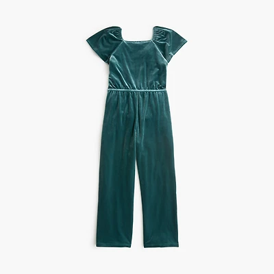 Girls' velvet flutter-sleeve jumpsuit