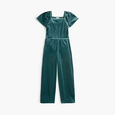 Girls' velvet flutter-sleeve jumpsuit