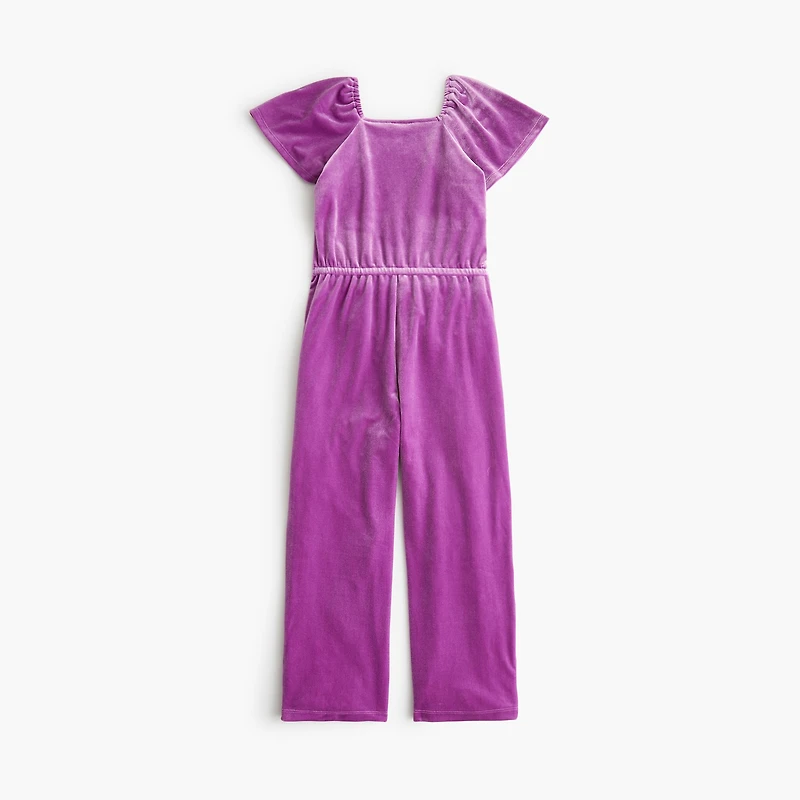 Girls' velvet flutter-sleeve jumpsuit