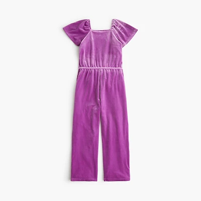 Girls' velvet flutter-sleeve jumpsuit