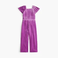 Girls' velvet flutter-sleeve jumpsuit