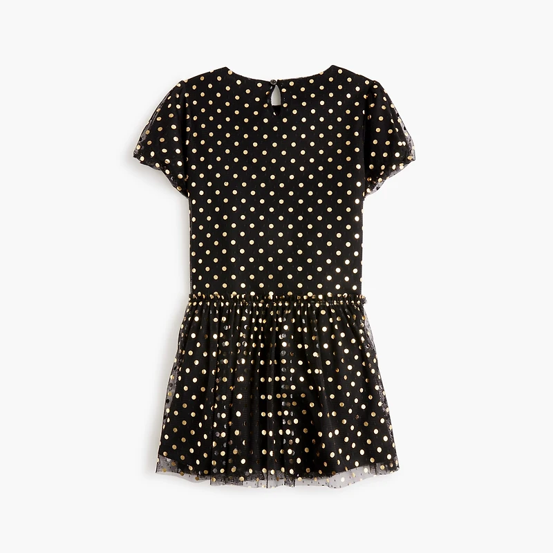 Girls' shiny gold polka-dot dress