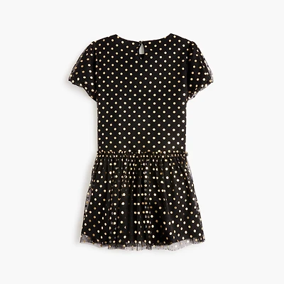 Girls' shiny gold polka-dot dress