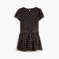 Girls' shiny gold polka-dot dress