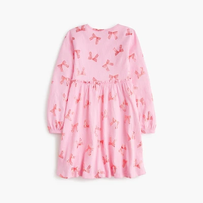 Girls' crinkle-knit shiny bow dress