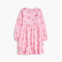 Girls' crinkle-knit shiny bow dress