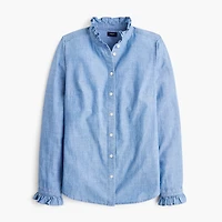 Chambray ruffle button-down top