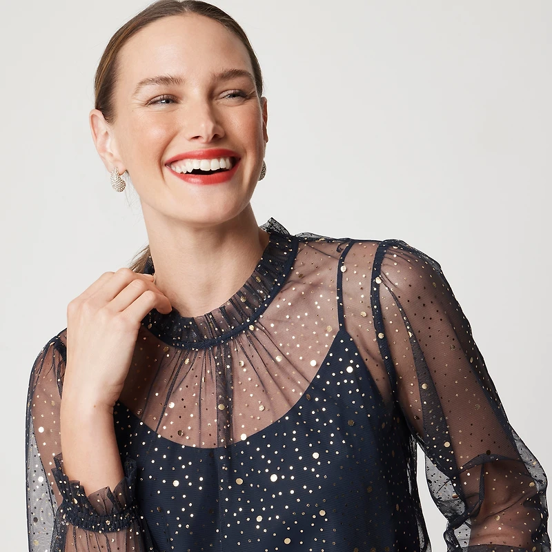 Sparkle tulle ruffleneck top