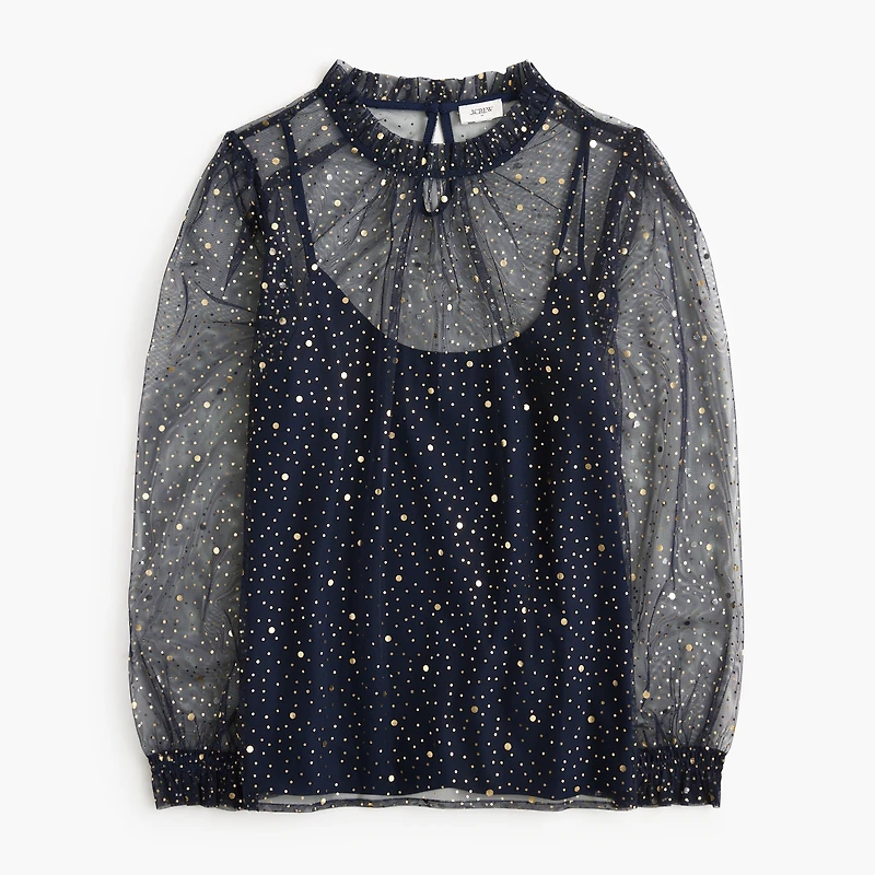 Sparkle tulle ruffleneck top
