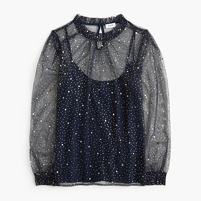 Sparkle tulle ruffleneck top