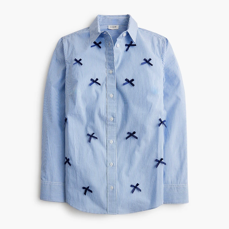 Striped bow button-up shirt