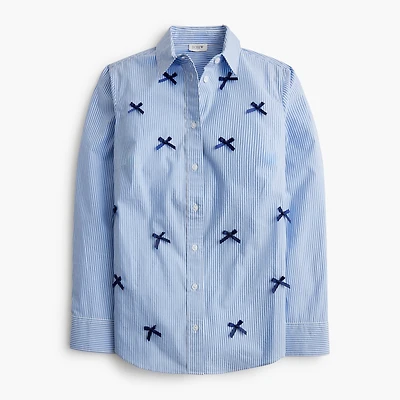 Striped bow button-up shirt