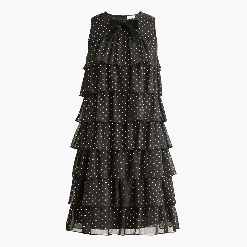 Gold polka dot tiered mini dress