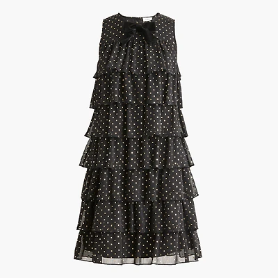 Gold polka dot tiered mini dress