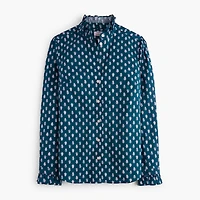 Printed ruffle button-up shirt