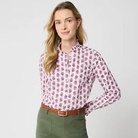 Printed ruffle button-up shirt