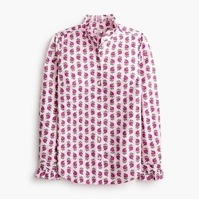 Printed ruffle button-up shirt