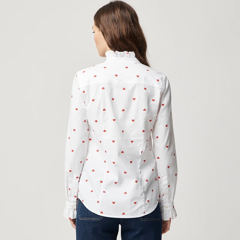 Printed ruffle button-up shirt
