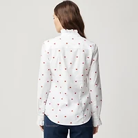 Printed ruffle button-up shirt