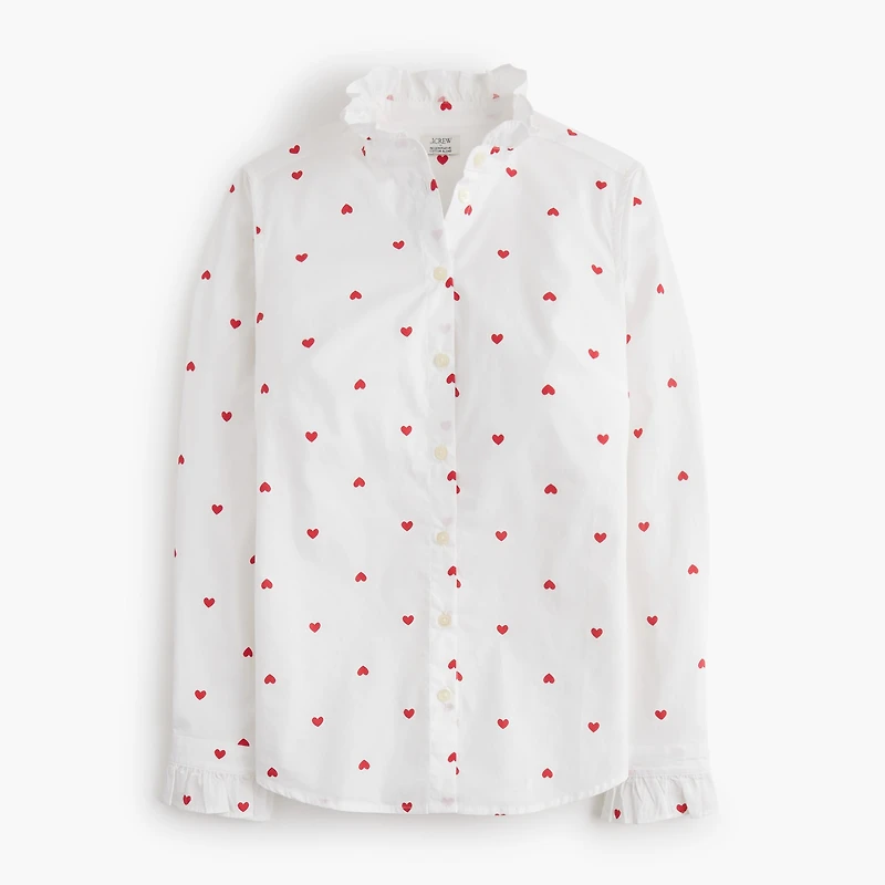 Printed ruffle button-up shirt