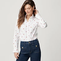 Printed ruffle button-up shirt
