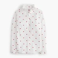 Printed ruffle button-up shirt