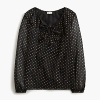 Gold polka-dot ruffle tie-front top